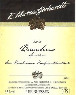 Weinheimer Kurfürstenstück Bacchus Spätlese