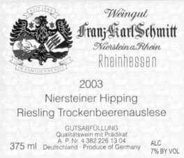 Niersteiner Hipping Riesling Trockenbeerenauslese