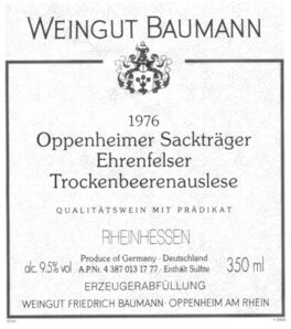 Oppenheimer Sackträger Ehrenfelser Trockenbeerenauslese