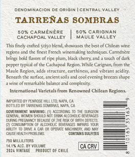 Tarreñas Sombras 2024 Carménère-Carignan Cachapoal Valley-Maule Valley, Chile 