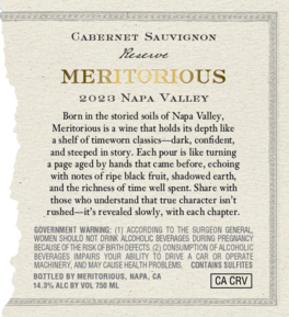 Meritorious 2023 Cabernet Sauvignon Napa Valley, California