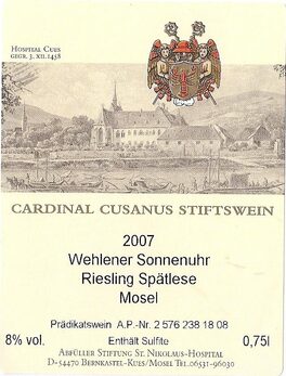 Riesling Spätlese Wehlener Sonnenuhr