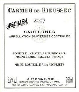 Carmes De Rieussec Specimen