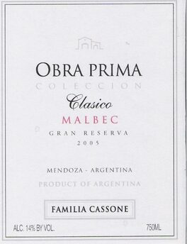 Obra Prima Coleccion Gran Reserva Malbec