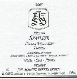 Saar Anno 1637 Riesling Spätlese Ürziger Würzgarten